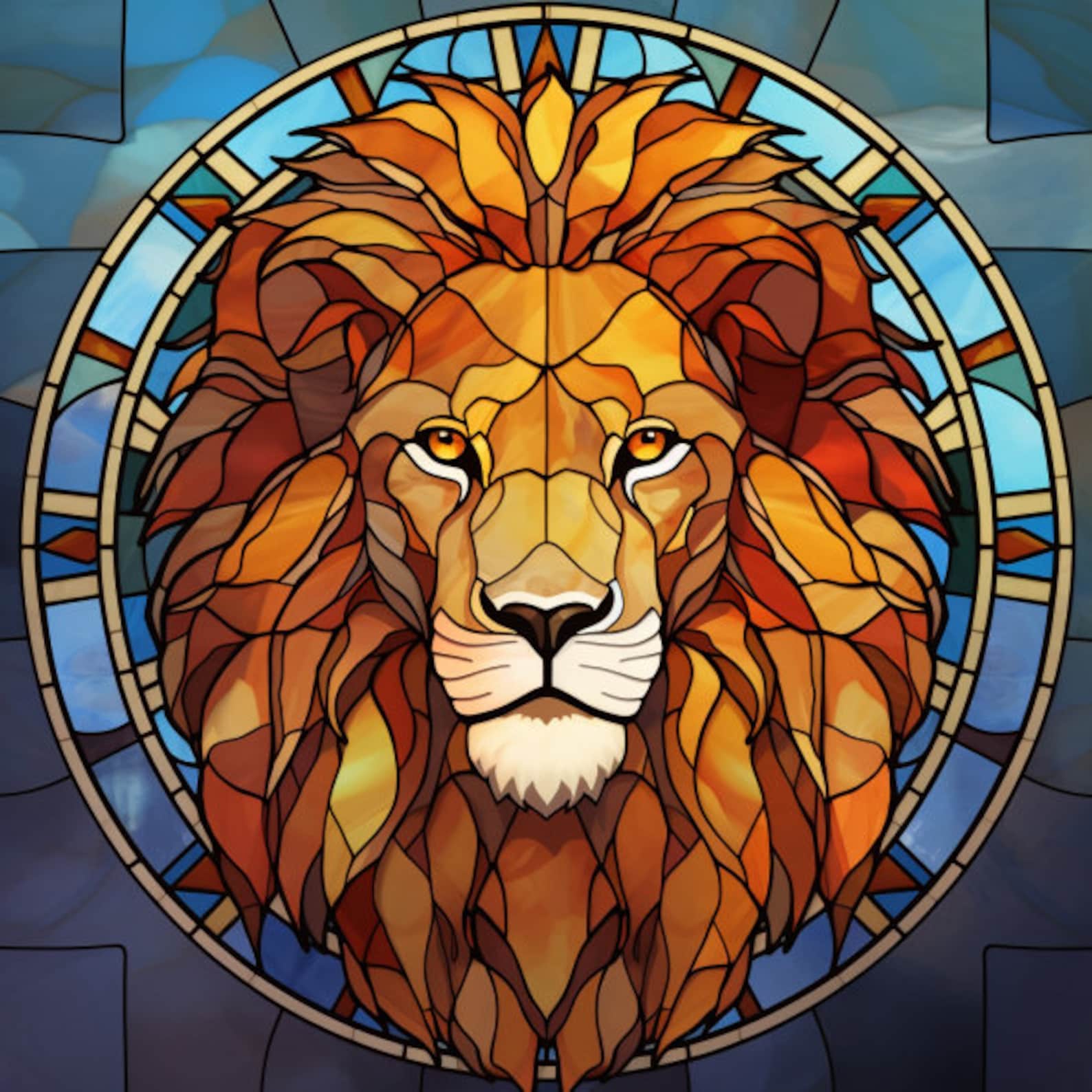 Lion Stained Glass Window Cling Lion Faux Stained Glass Window - Etsy