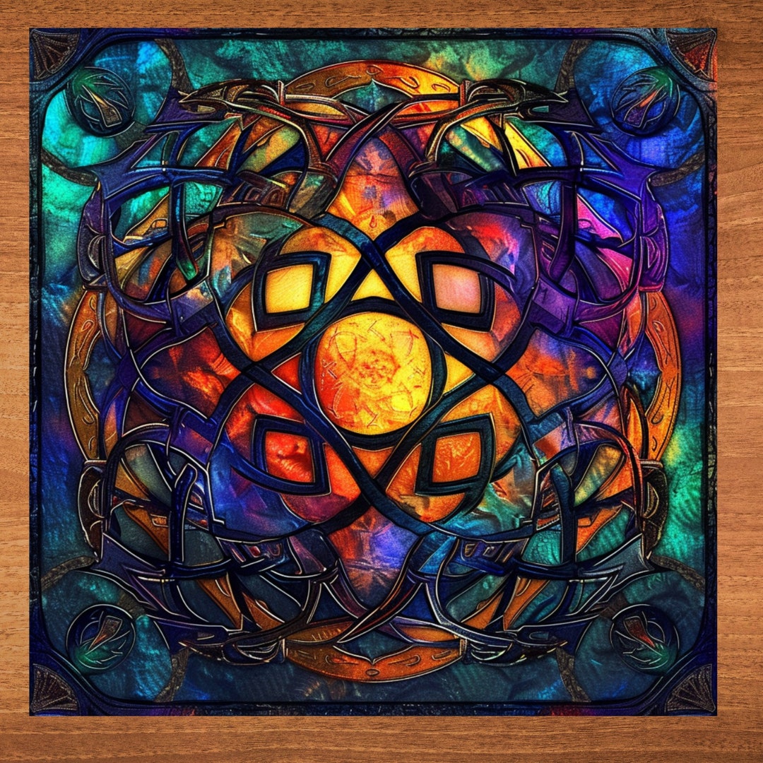 Multi Color Celtic Knot Stained Glass Look Art on Glossy Ceramic Tile ...