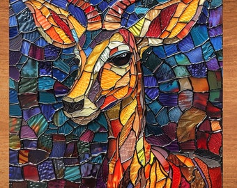 Gazelle Stained Glass Look Art on Glossy Ceramic Decorative Tile Tileful Artful Mosaic Wall Decor