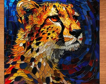 Cheetah Stained Glass Look Art on Glossy Ceramic Decorative Tile Tileful Artful Mosaic Wall Decor