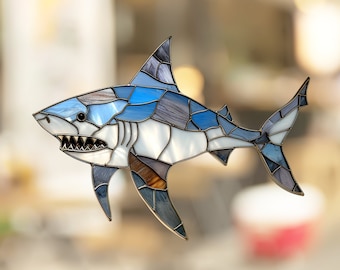Shark Stained Glass Window Cling Decal Sticker Window Film Reusable No Residue Gift for Her Mom Him Home