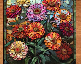 Zinnias Ceramic Art Tile Art Nouveau Deco Wall Decor Coffee Table Bookshelf Decoration Gift for Her Mom Friend Art Flower