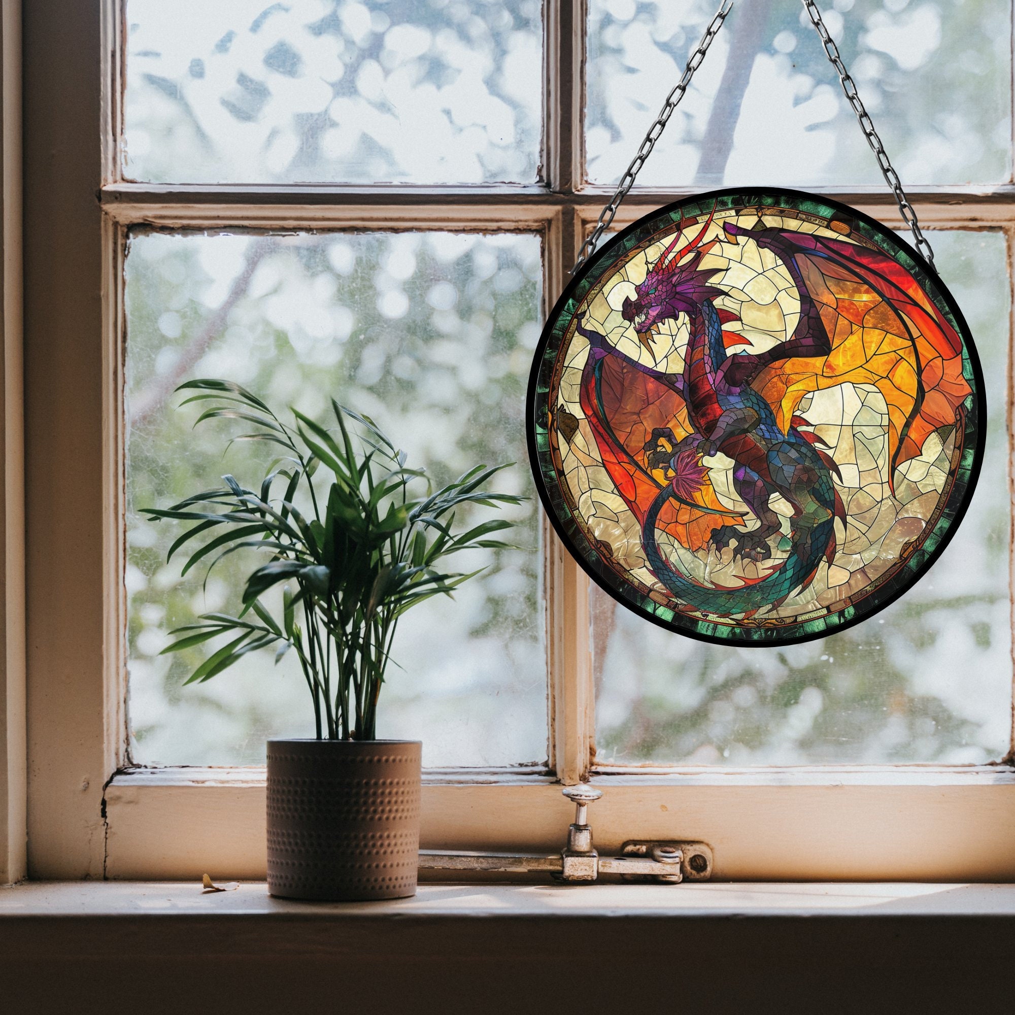 Book Dragon Suncatcher ACRYLIC Window Hanging Ornament, Fantasy Dragon