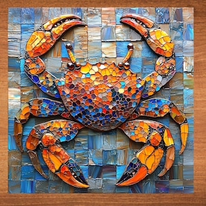 Calico Box Crab Ceramic Tile Art Decor for Bookshelf Book Nook Wall Art Gift for Her Mom Wife Grandmother Friend