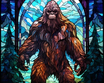 Sasquatch Stained Glass Window Cling Big Foot Window Film Cougar Window Film Faux Stained Glass Gift for Adventure Lover Suncatcher