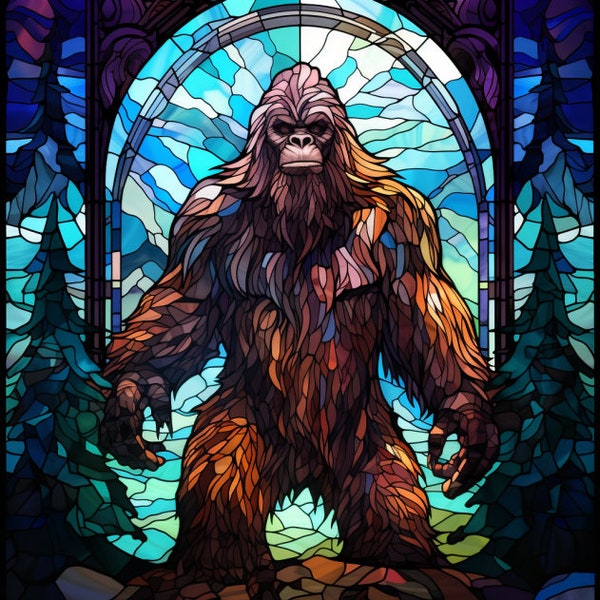 Sasquatch Stained Glass Window Cling Big Foot Window Film Cougar Window Film Faux Stained Glass Gift for Adventure Lover Suncatcher