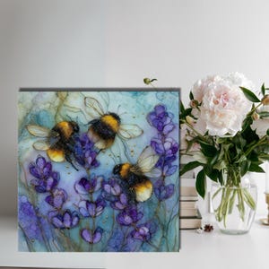 Bee and Lavender Art Print, Bumblebee and Flowers Wall Decor, Nature Inspired Home Decoration, Botanical Art for Living Room