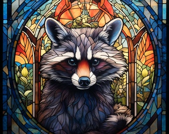 Racoon Stained Glass Window Cling Decal Sticker Window Film 3 Convenient Sizes and We Love Custom Request for Size or Design