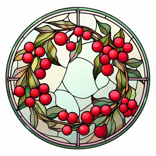 Christmas Stained Glass Wreath Etsy