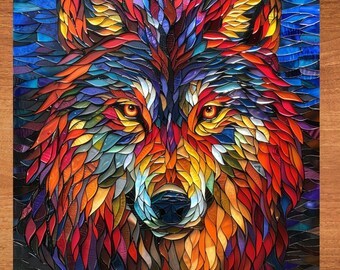 Wolf Stained Glass Look Art on Glossy Ceramic Decorative Tile Tileful Artful Mosaic Wall Decor