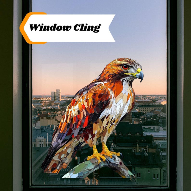 Window Hawk Red-tailed Hawk Window Cling Sticker Decal Window Film Gift for Bird ...