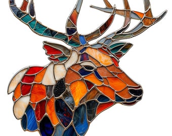 Elk Stained Glass Window Cling Window Sticker Decal Film with Vibrant Colors Unique Gift for Him Outdoor Lover