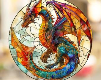 Dragon Stained Glass Window Cling Decal Sticker Window Film Dragoncore Gift for Him Her Fantasy Dragon Art