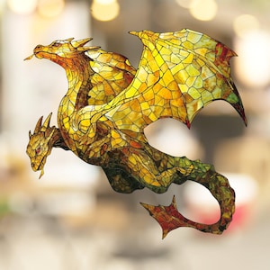 Dragon Stained Glass Window Cling Decal Sticker Window Film Dragoncore Gift for Him Her Fantasy Dragon Art