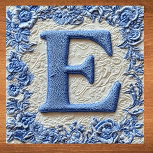 E Letter Monogram Ceramic Art Tile Grandmillennial Style Decor Home Art Tile Gift for Her Dorm Room Grand Millennial Embroidery