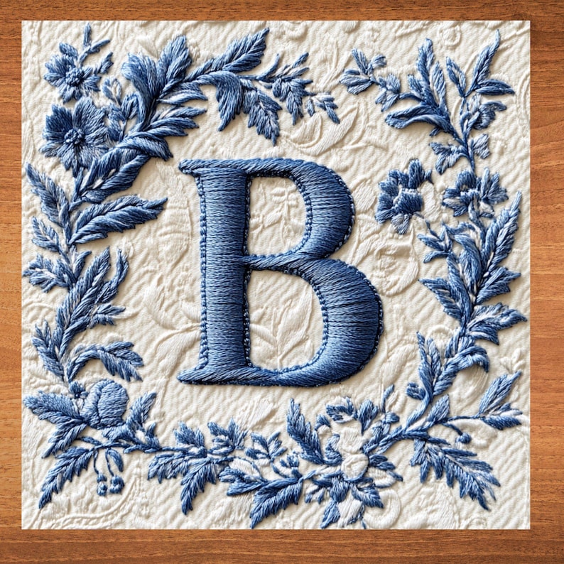 B Letter Monogram Ceramic Art Tile Grandmillennial Style Decor Home Art Tile Gift for Her Dorm Room Grand Millennial Embroidery