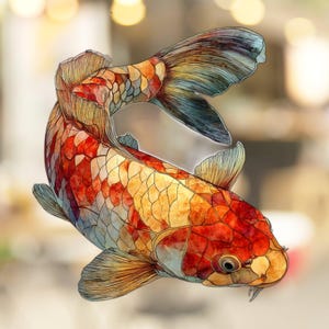 Koi fish Window Cling Stained Glass Look Decal Sticker Window Film No Adhesive Gift for Ocean Sea Creature Lover