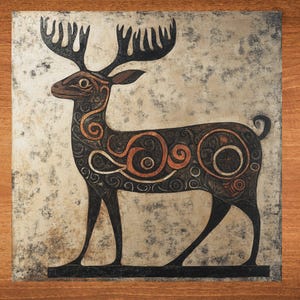 Pictish Stag Deer Decorative Tile Ceramic Art Tile Wall Decor Bookshelf Book Nook Wall Art Gift for Her House Decoration