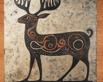 Pictish Stag Deer Decorative Tile Ceramic Art Tile Wall Decor Bookshelf Book Nook Wall Art Gift for Her House Decoration
