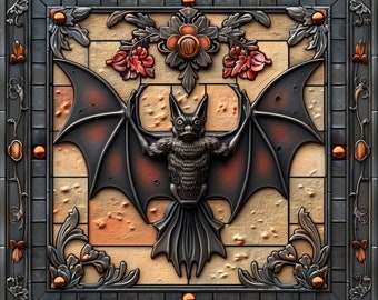 Bat Ceramic Art Tile Decorative Glossy Tile for Bookshelf Book Nook Wall Art Gift for Her Art Lover