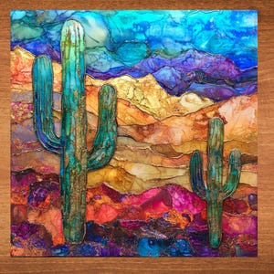 Desert Decorative Tile Ceramic Art Tile Wall Decor Bookshelf Book Nook Wall Art Gift for Her House Decoration