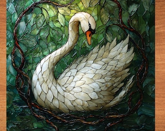 Swan Art Deco Ceramic Art Tile Decor for Bookshelf Book Nook Wall Art Shadow Box Gift for Her Birthday Housewarming