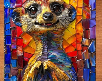 Meerkat Stained Glass Look Art on Glossy Ceramic Decorative Tile Tileful Artful Mosaic Wall Decor