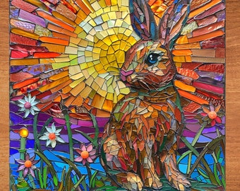 Rabbit Stained Glass Look Art on Glossy Ceramic Decorative Tile Tileful Artful Mosaic Wall Decor