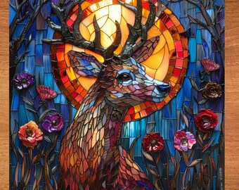 Deer Stained Glass Look Art on Glossy Ceramic Decorative Tile Tileful Artful Mosaic Wall Decor