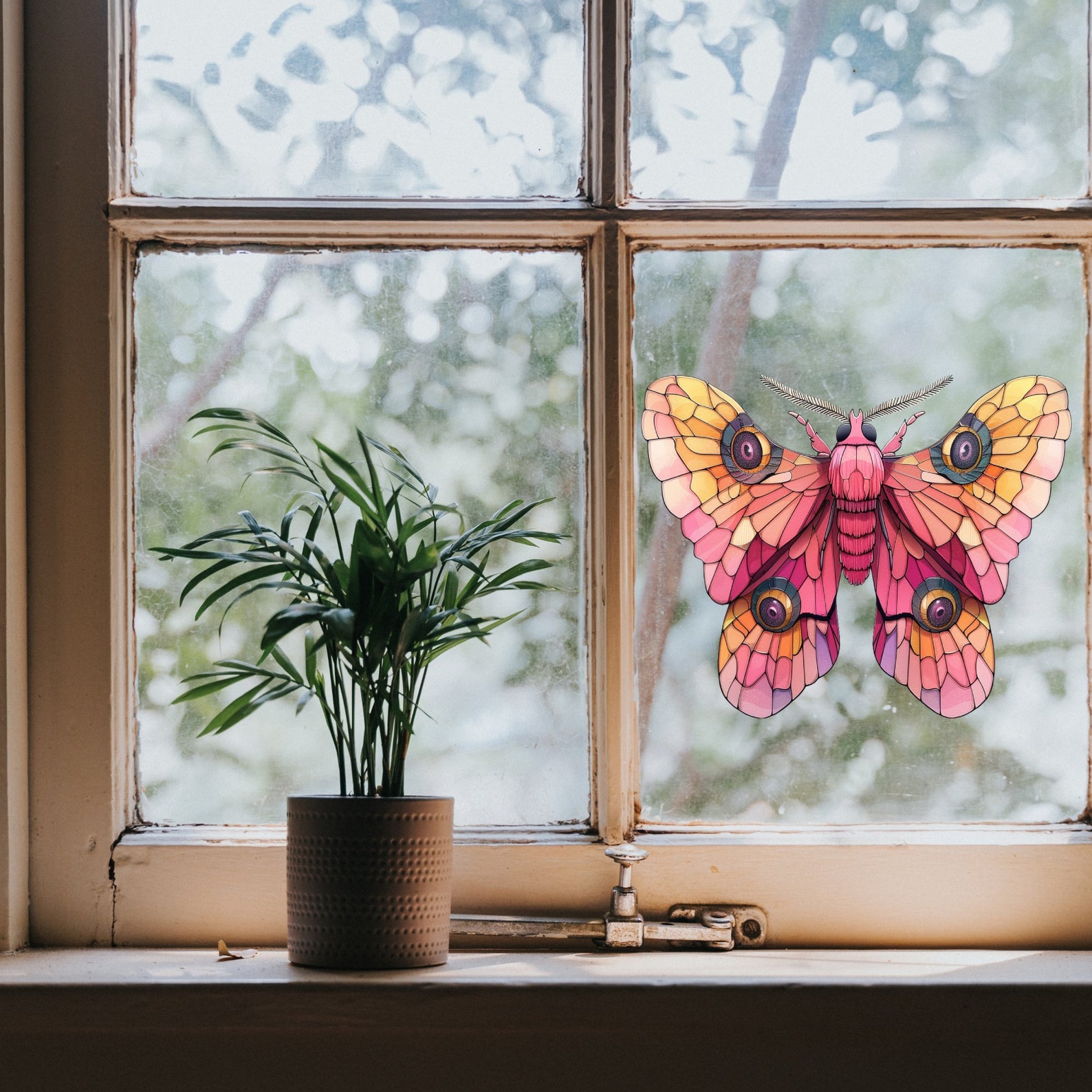 Rosy Maple Moth Stained Glass Window Cling Sticker Decal Vinyl Window ...
