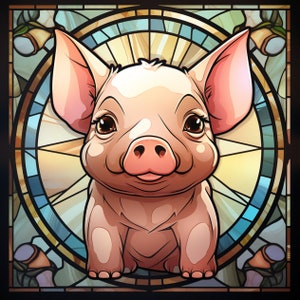 Baby Pig Stained Glass Window Cling Baby Pig Stained Glass Window Film Window Sticker Customizable Stain Glass Sticker