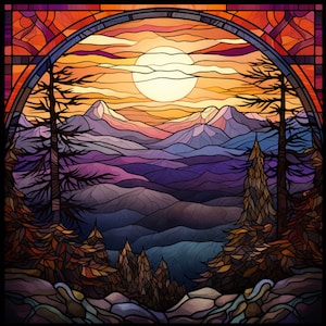 Smoky Mountains Stain Glass Smoky Mountains Stain Glass Window Hanging Smoky Mountains Window Cling Smoky Mountains Suncatcher Window Film