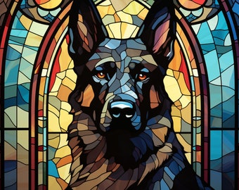 Black German Shepard Stained Glass Window Cling East German Shepard Lover Window Film Black German Shepard Stained Glass Decal Sticker