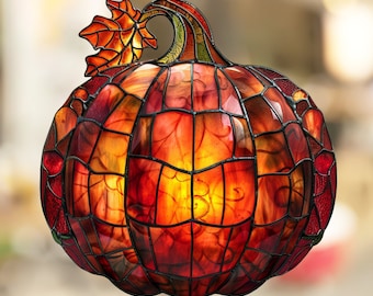 Red Orange Gothic Pumpkin Stained Glass Look Window Cling Halloween Decor Fall Autumn Vinyl Cling Decal Sticker Film Gift