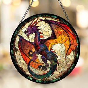 Dragon Suncatcher Stained Glass Vibrant Color Window Art Gift for Her Him Home