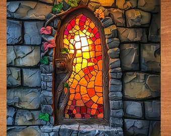 Fairy Door Stained Glass Look Art on Glossy Ceramic Decorative Tile Tileful Artful Mosaic Wall Decor