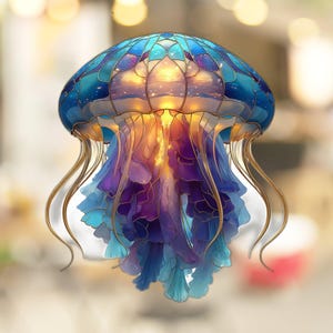 stained glass portuguese man o war Window Cling Stained Glass Look Decal Sticker Window Film No Adhesive Gift for Ocean Sea
