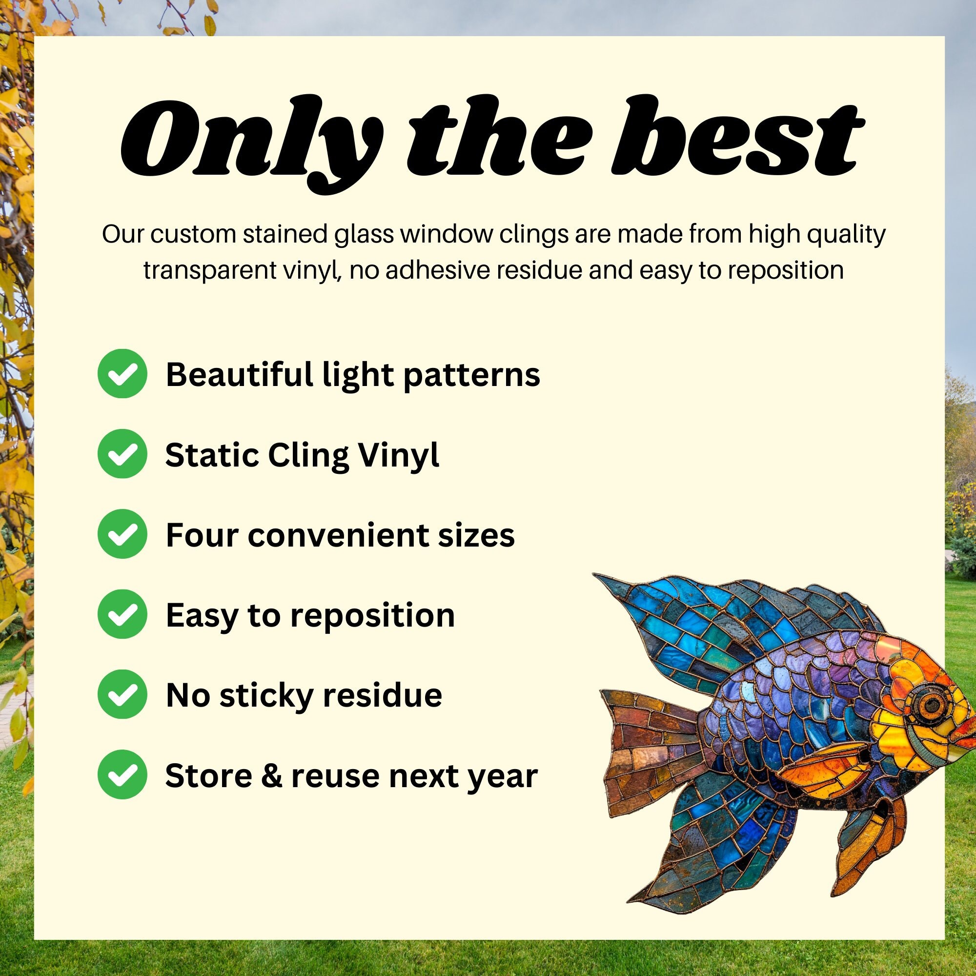 Peacock Cichlid Stained Glass Window Cling Window Sticker Decal - No ...