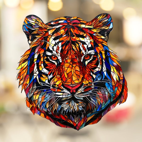 Tiger Stained Glass Window Cling Decal Sticker Window Film Reusable No Residue Gift for Her Mom Him Home