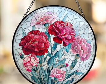 Carnation January Artful Birth Month Suncatcher for Mothers Day Birthday Gift for Her Mom Wife Mother Grandmother