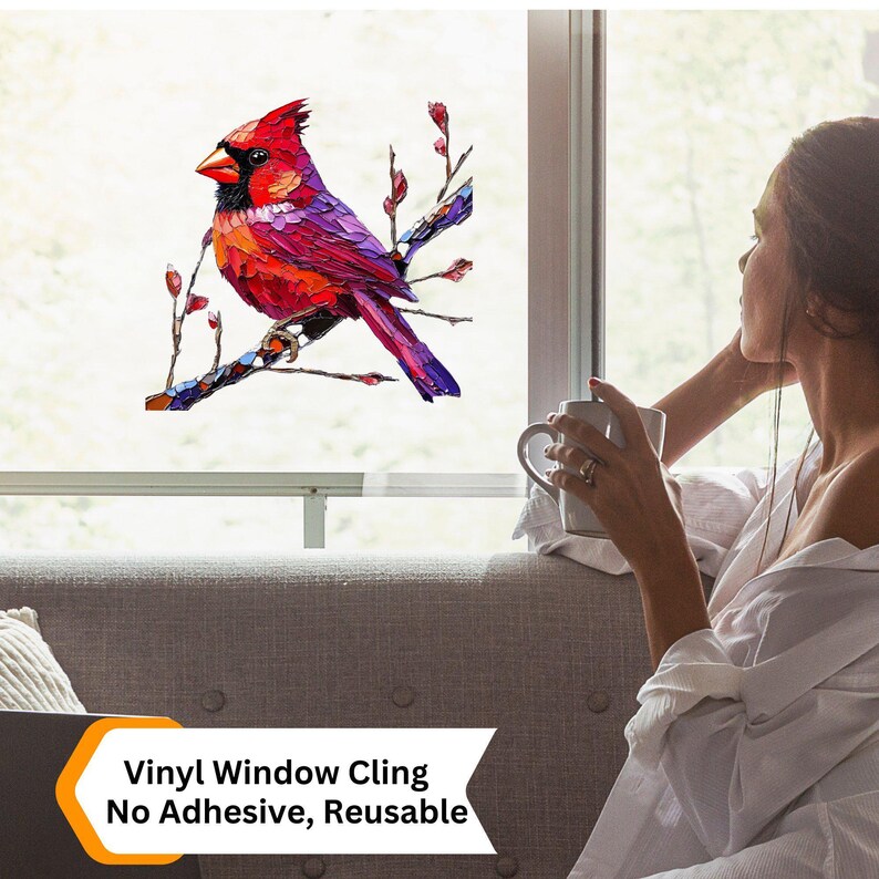 Northern Cardinal Window Cling Sticker Decal Window Film Gift for Bird ...