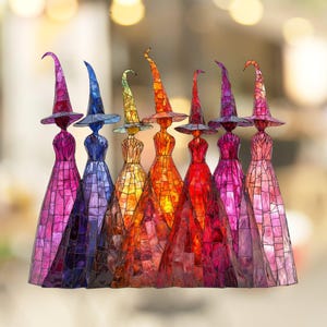 Colorful Row of Witches Window Cling Sticker Pink Halloween Decor Coquette Decoration for Fall Autumn Spooky Cute