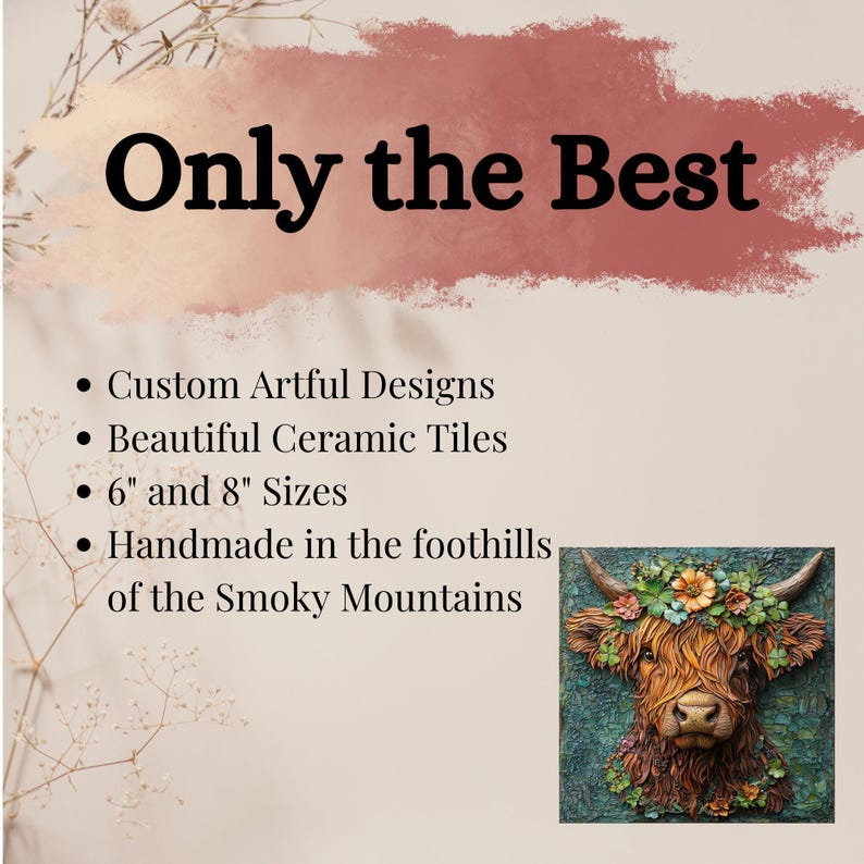 Irish Highland Cow Ceramic Art Tile Artful Bookshelf Book Nook Wall Decor Gift for Her Saint Patrick's Day Springtime Irish afbeelding 7