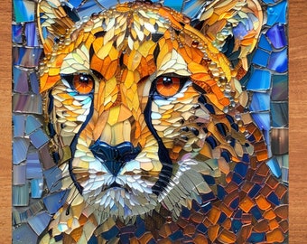 Cheetah Stained Glass Look Art on Glossy Ceramic Decorative Tile Tileful Artful Mosaic Wall Decor