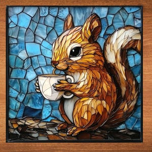 Squirrel Drinking Coffee Ceramic Tile Art Decor for Bookshelf Book Nook Wall Art Gift for Her Mom Wife Grandmother Friend