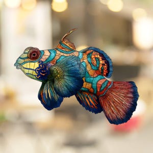 Mandarin fish Window Cling Stained Glass Look Decal Sticker Window Film No Adhesive Gift for Ocean Sea Creature Lover