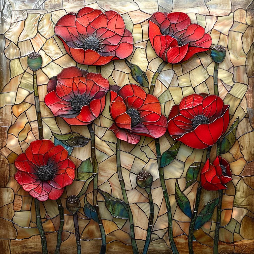 Poppy August Ceramic Wall Art Decorative Tile Unique Home Decor Stained Glass Look Gift for Her Mothers Day Gift for Sister