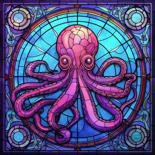 Purple Octopus Stained Glass Window Octopus Window Film Purple Octopus Stained Glass
