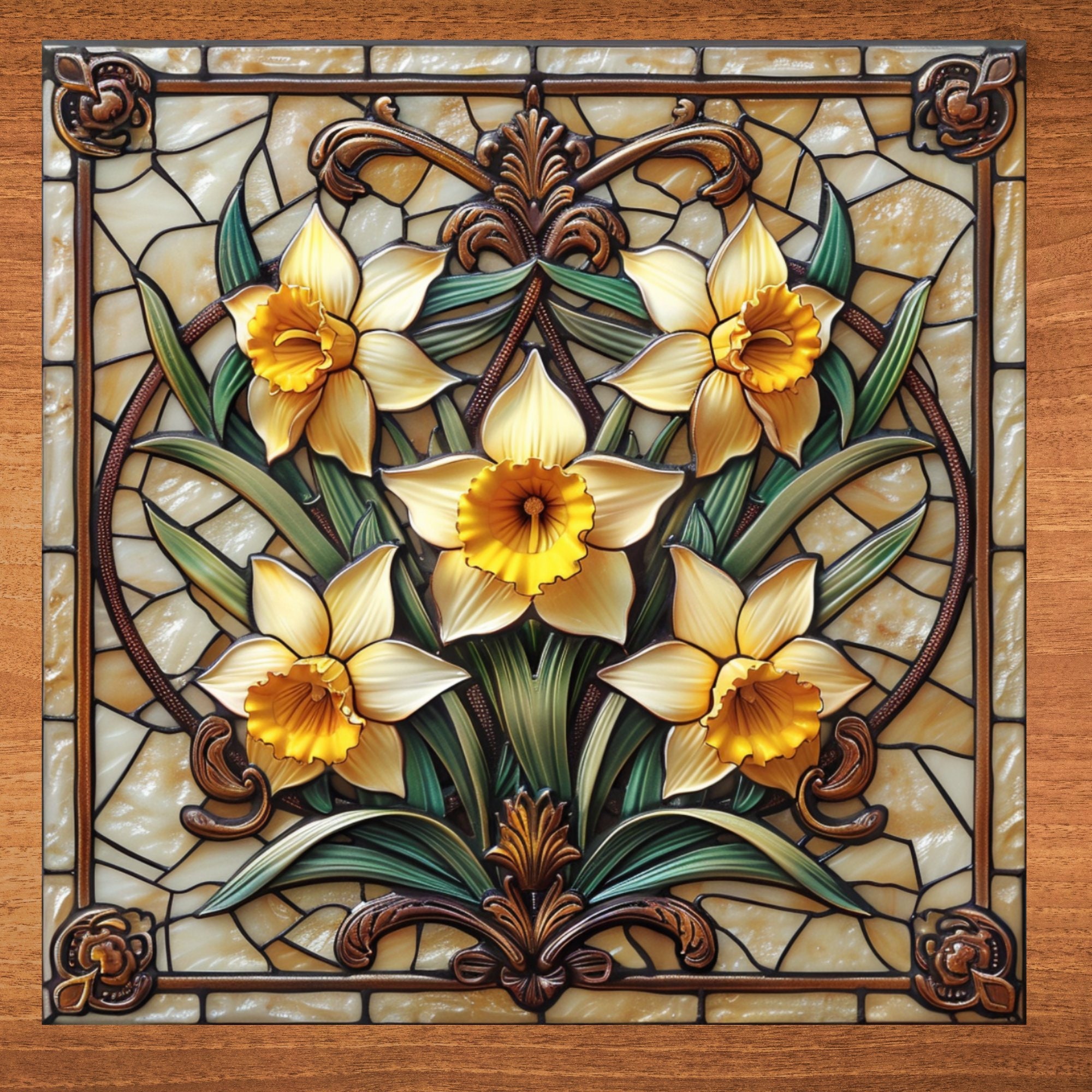 Daffodils Ceramic Art Tile Art Nouveau Deco Wall Decor Coffee Table Bookshelf Decoration Gift for Her Mom Friend Art Flower