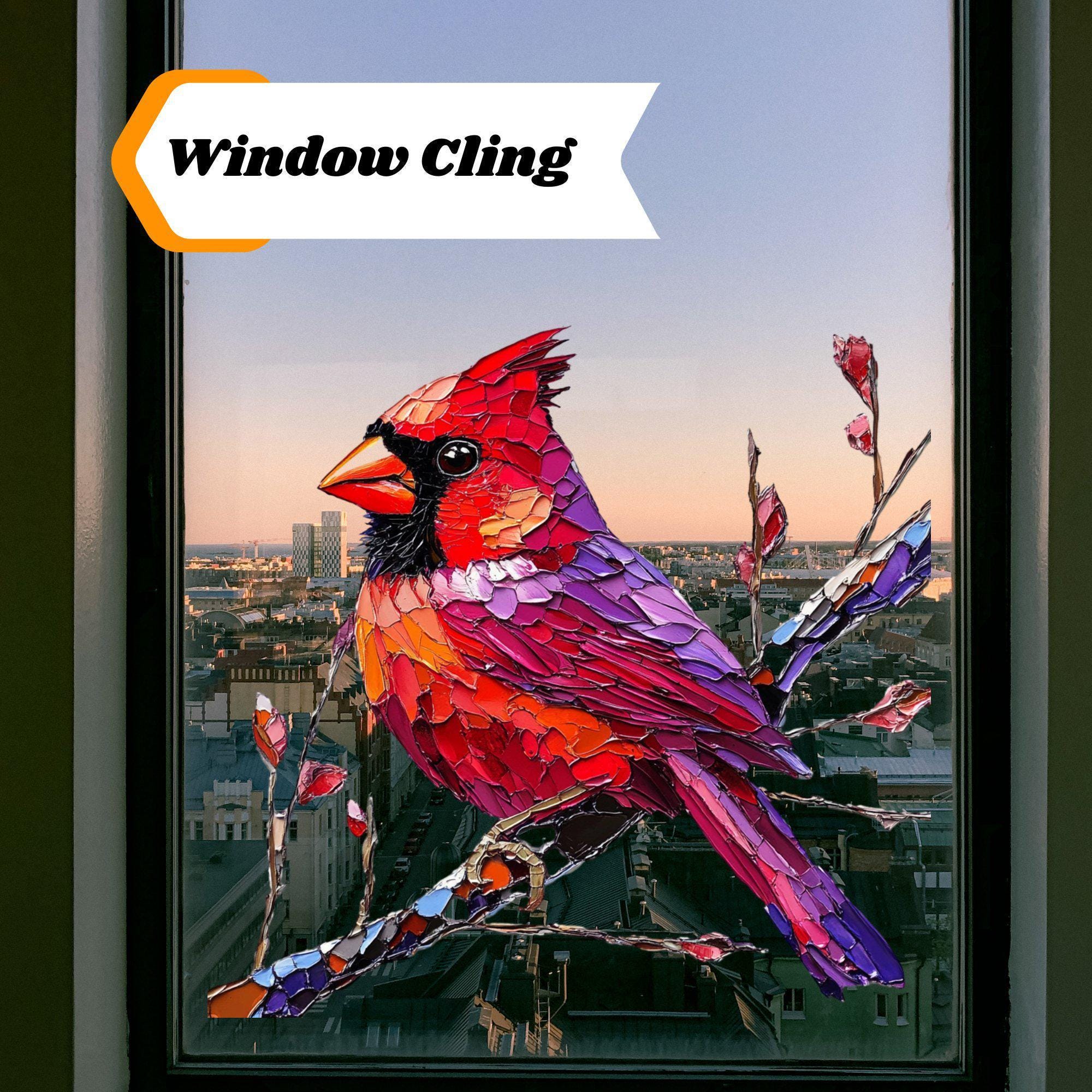 Northern Cardinal Window Cling Sticker Decal Window Film Gift for Bird ...